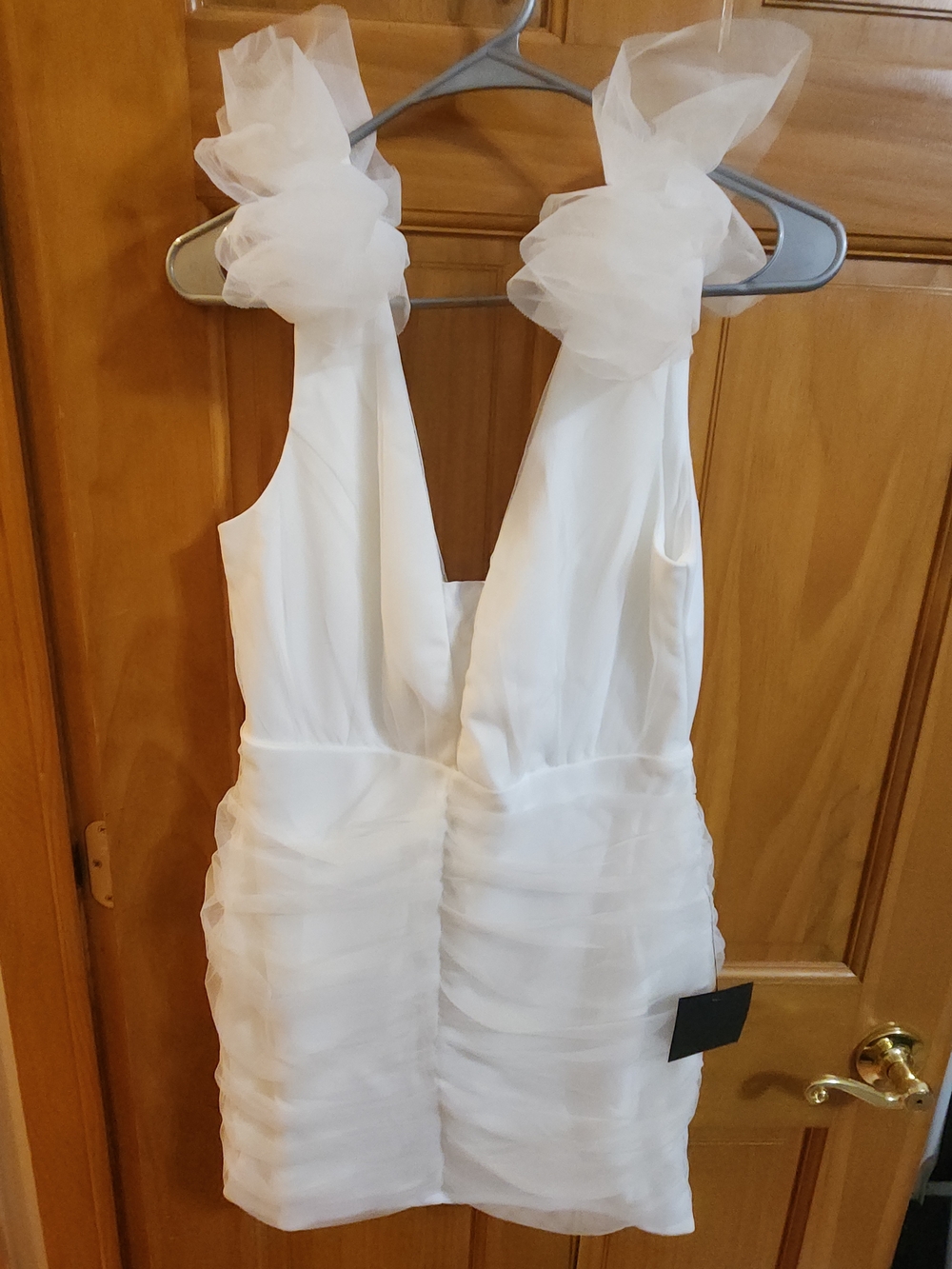 Lulu's White Ruffled Organza Mini Dress with Puff Shoulder Straps
